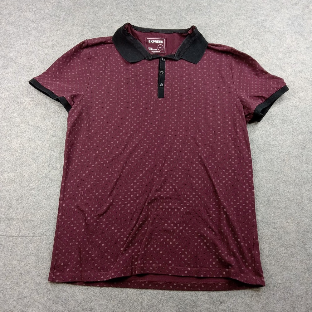 Express Polo Shirt Mens Large Red Geometric Moisture Wicking Short Sleeve‎